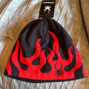 NWT Spyder Kids Flame Design Beanie - Black and Red